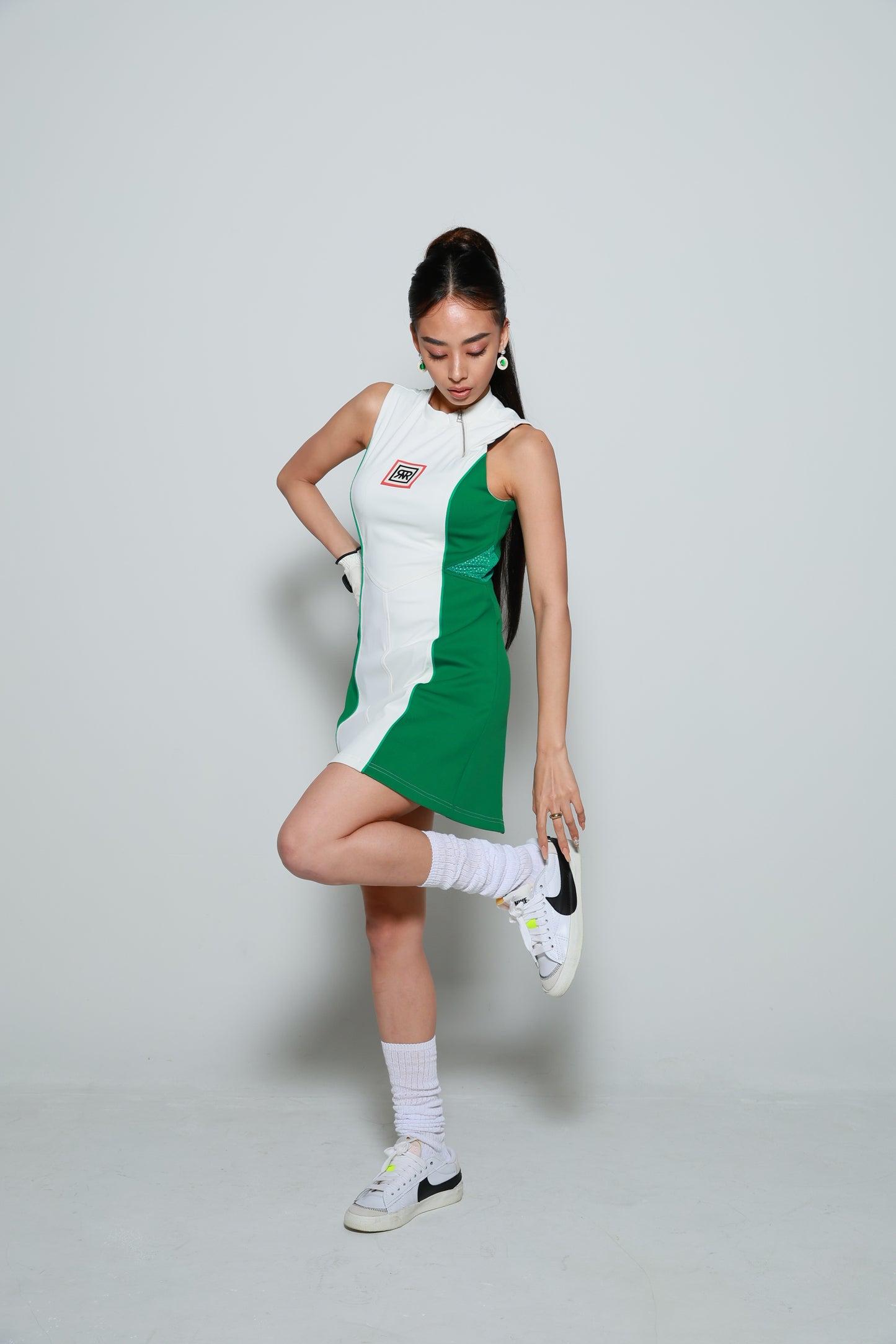 Eclat Swing Dress(WHITE×GREEN)
