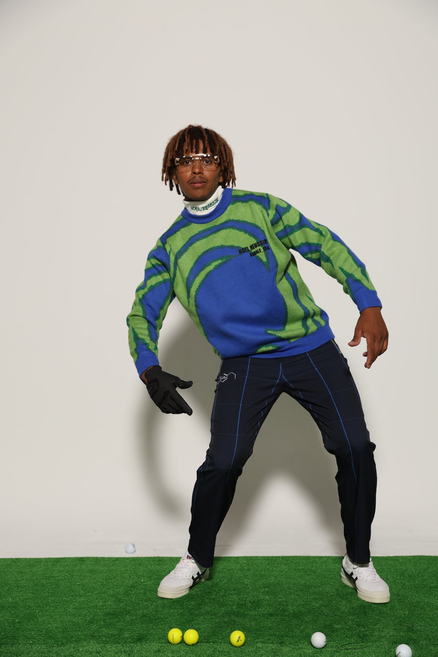 Thermography Mock Neck Knit(GREEN×BLUE)