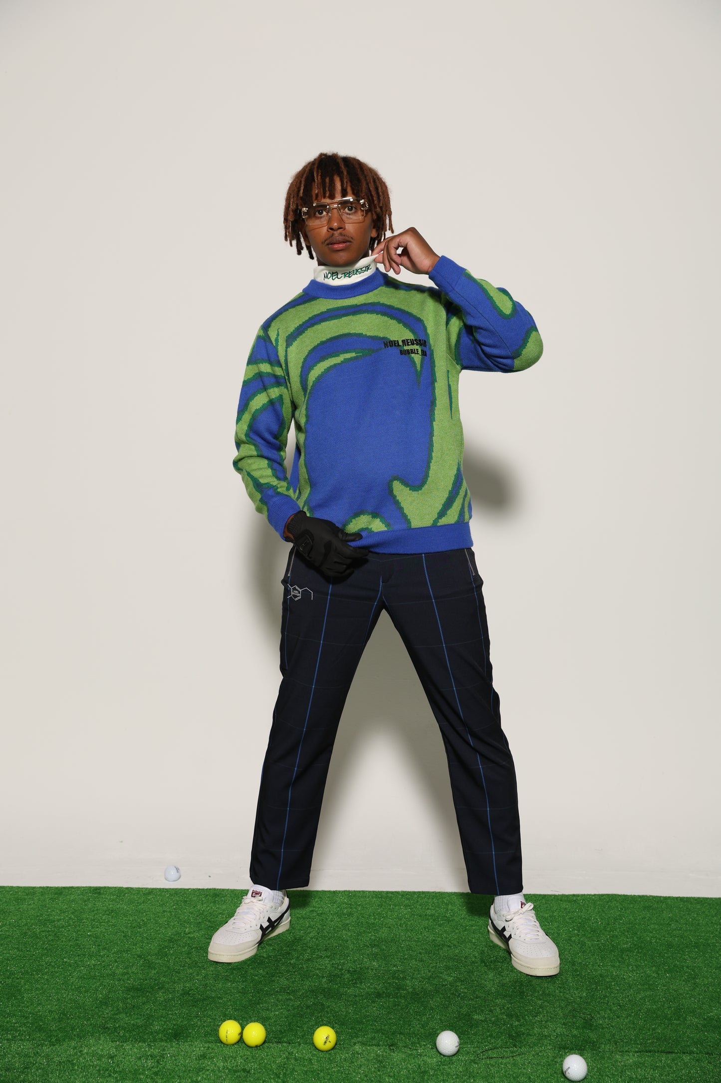Thermography Mock Neck Knit(GREEN×BLUE)