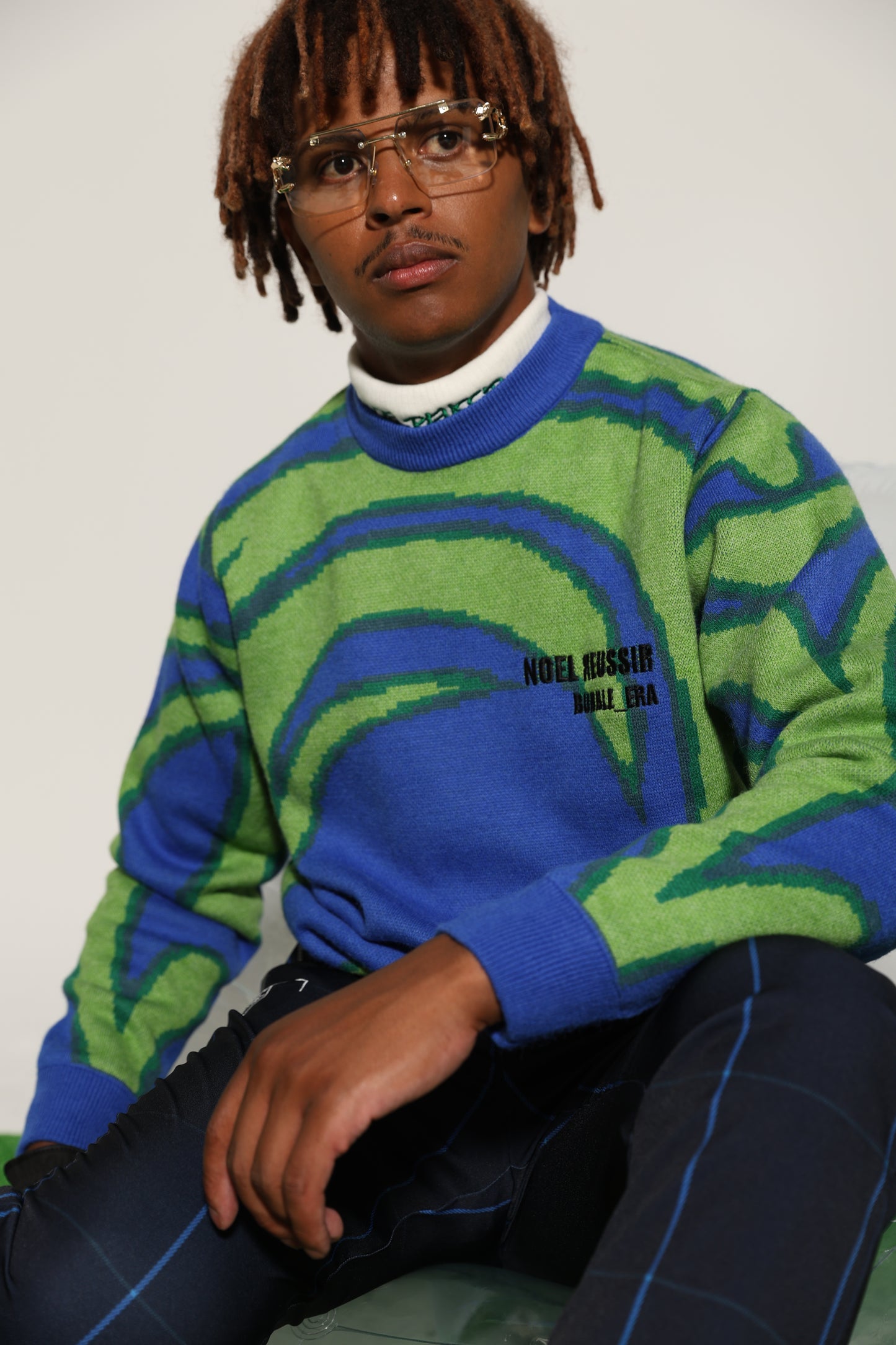 Thermography Mock Neck Knit(GREEN×BLUE)
