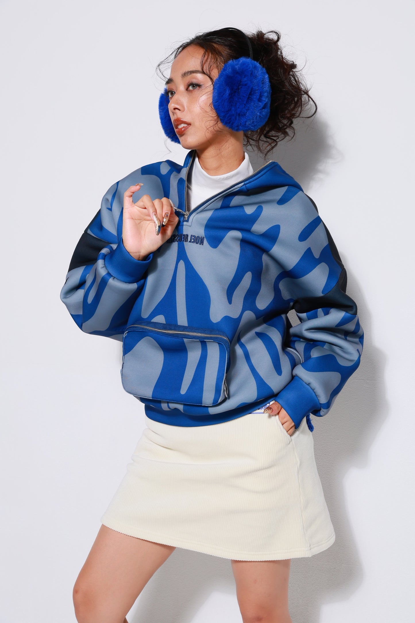“High Coverage Half-Zip Crazy Pattern Hoodie”
