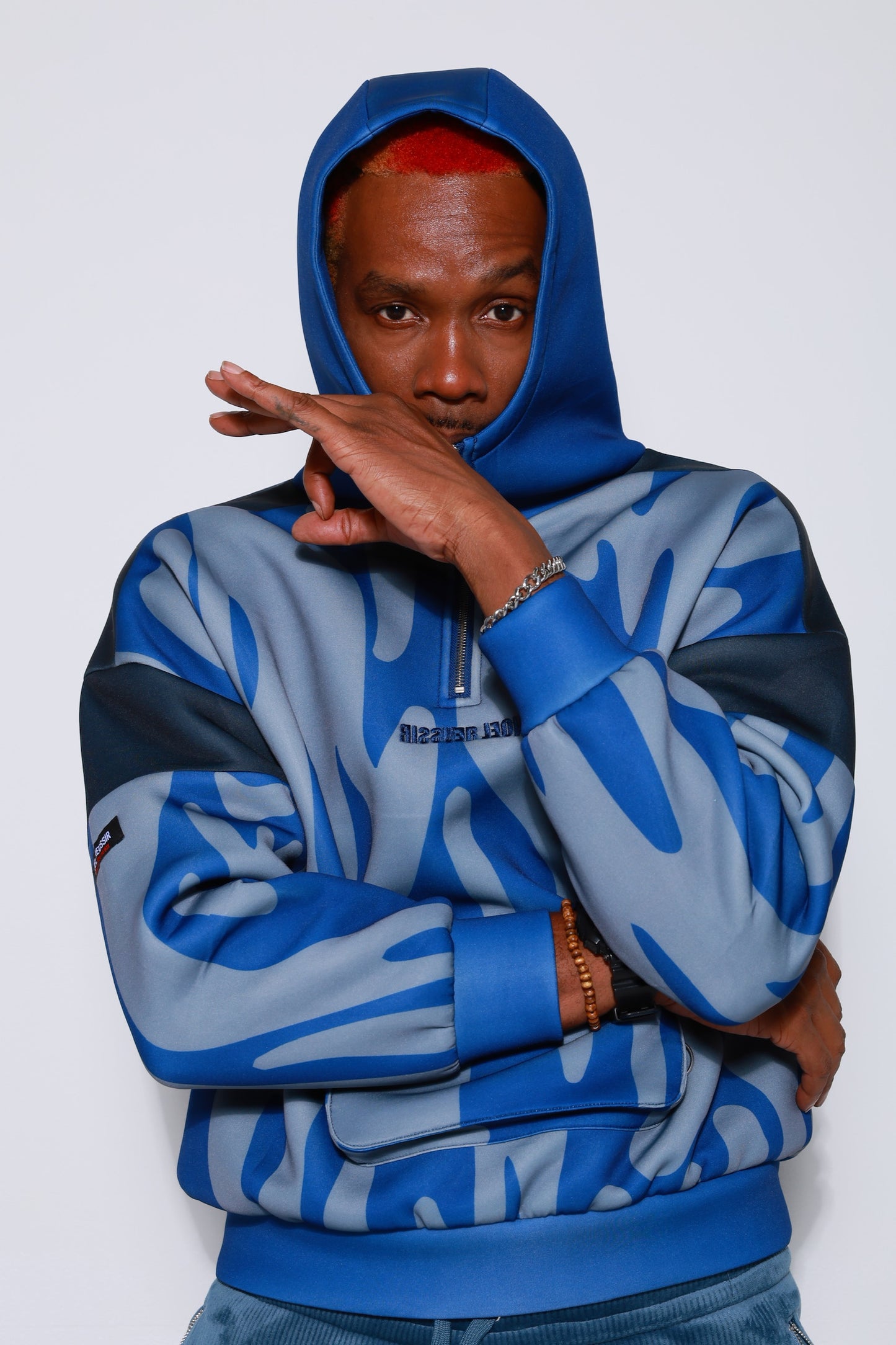 “High Coverage Half-Zip Crazy Pattern Hoodie”