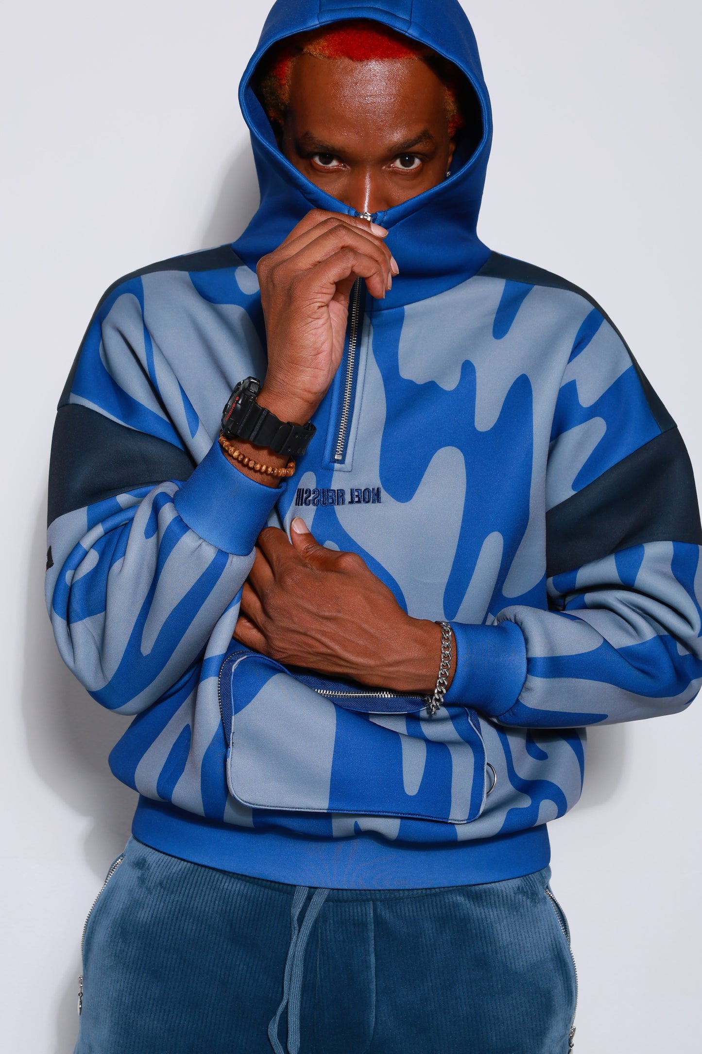 “High Coverage Half-Zip Crazy Pattern Hoodie”
