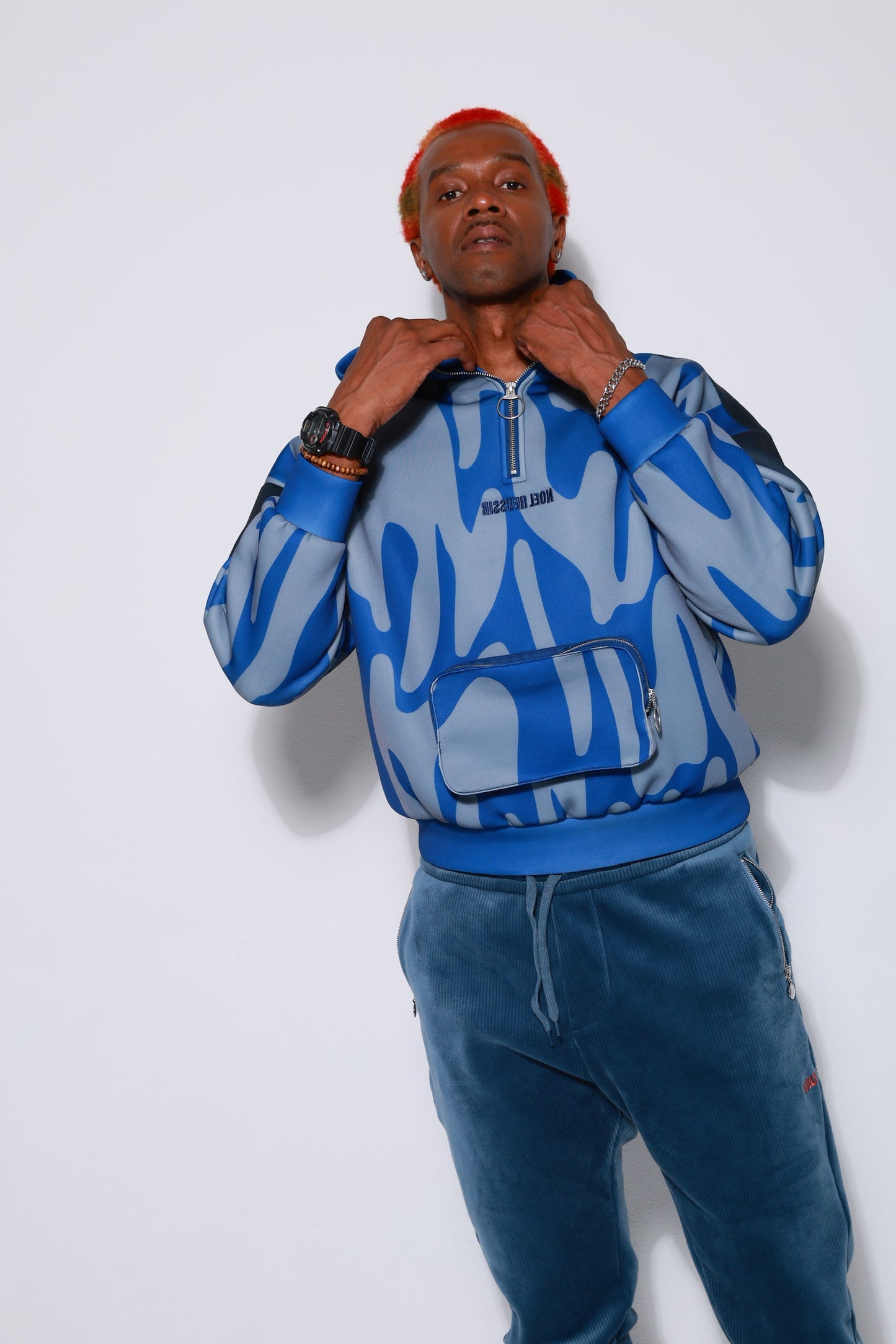 “High Coverage Half-Zip Crazy Pattern Hoodie”