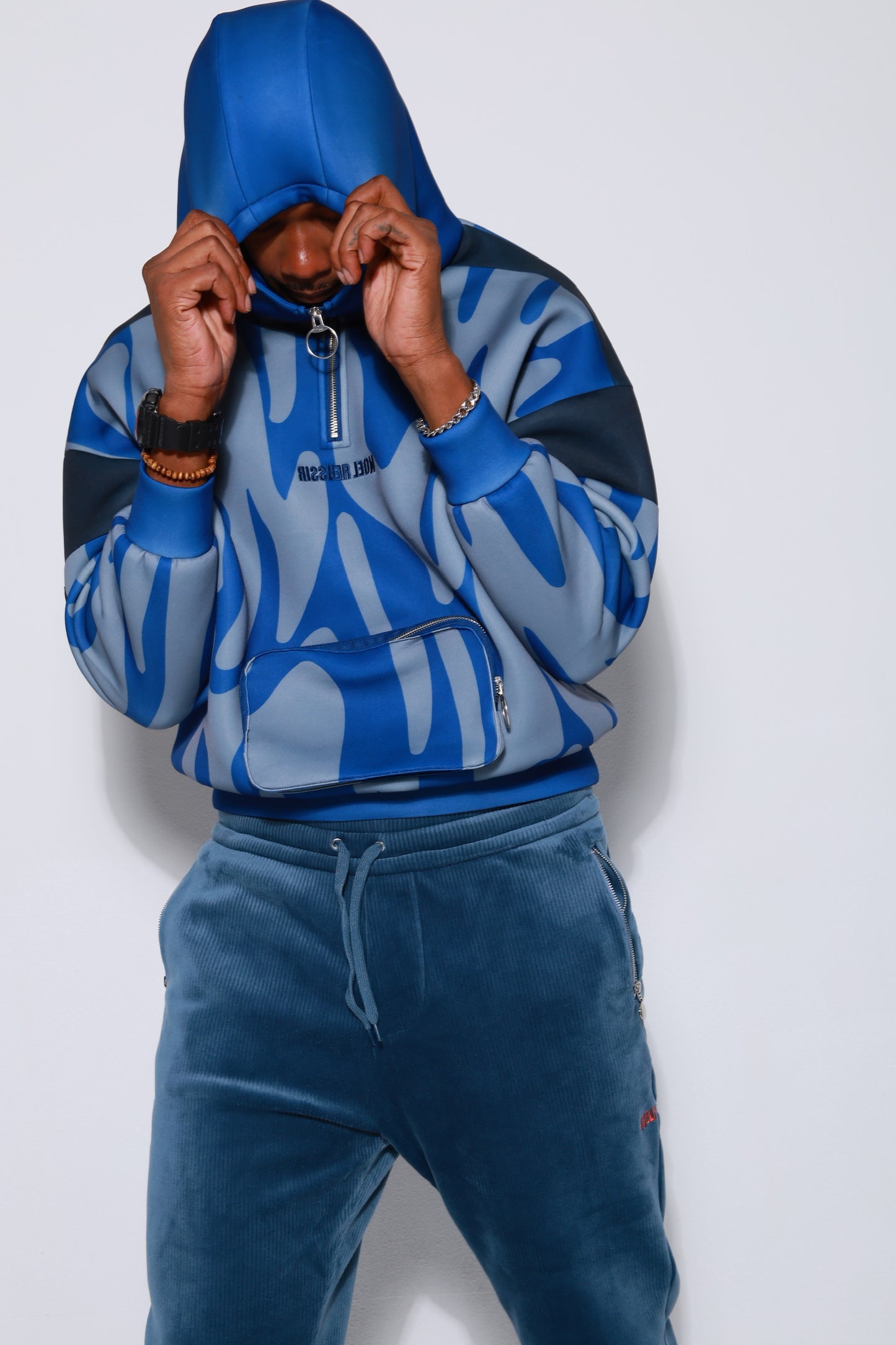 “High Coverage Half-Zip Crazy Pattern Hoodie”