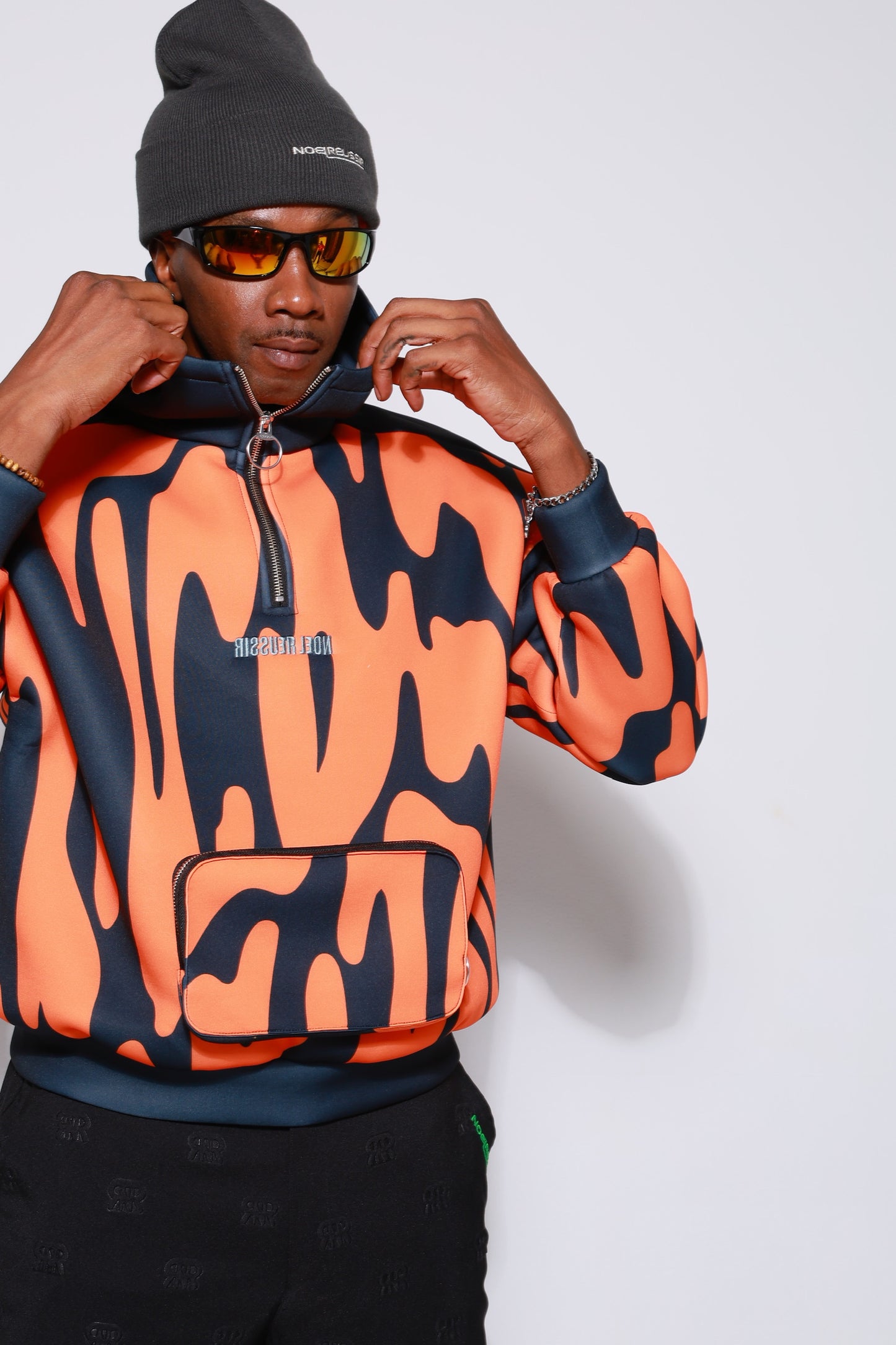 “High Coverage Half-Zip Crazy Pattern Hoodie”