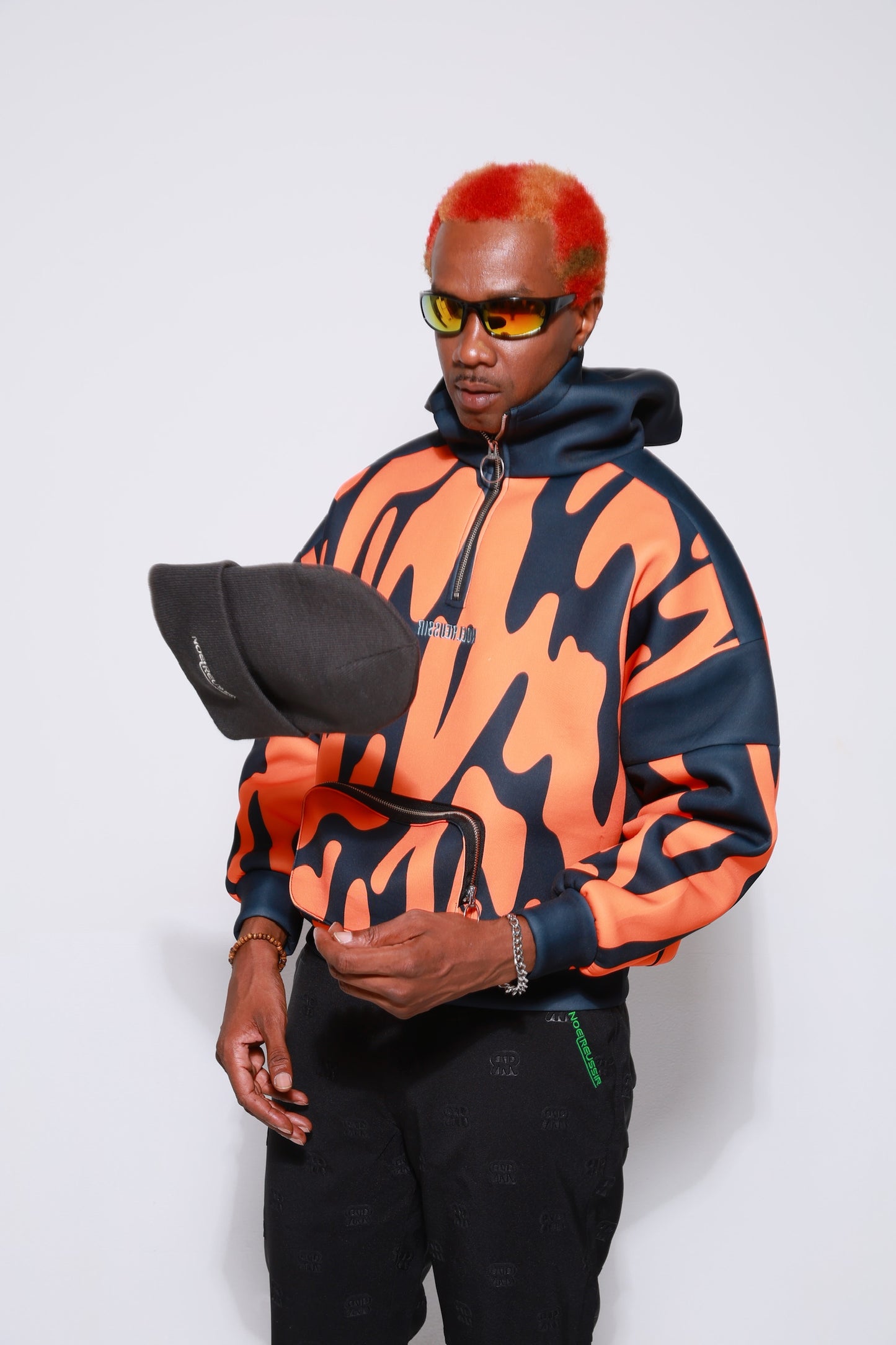 “High Coverage Half-Zip Crazy Pattern Hoodie”