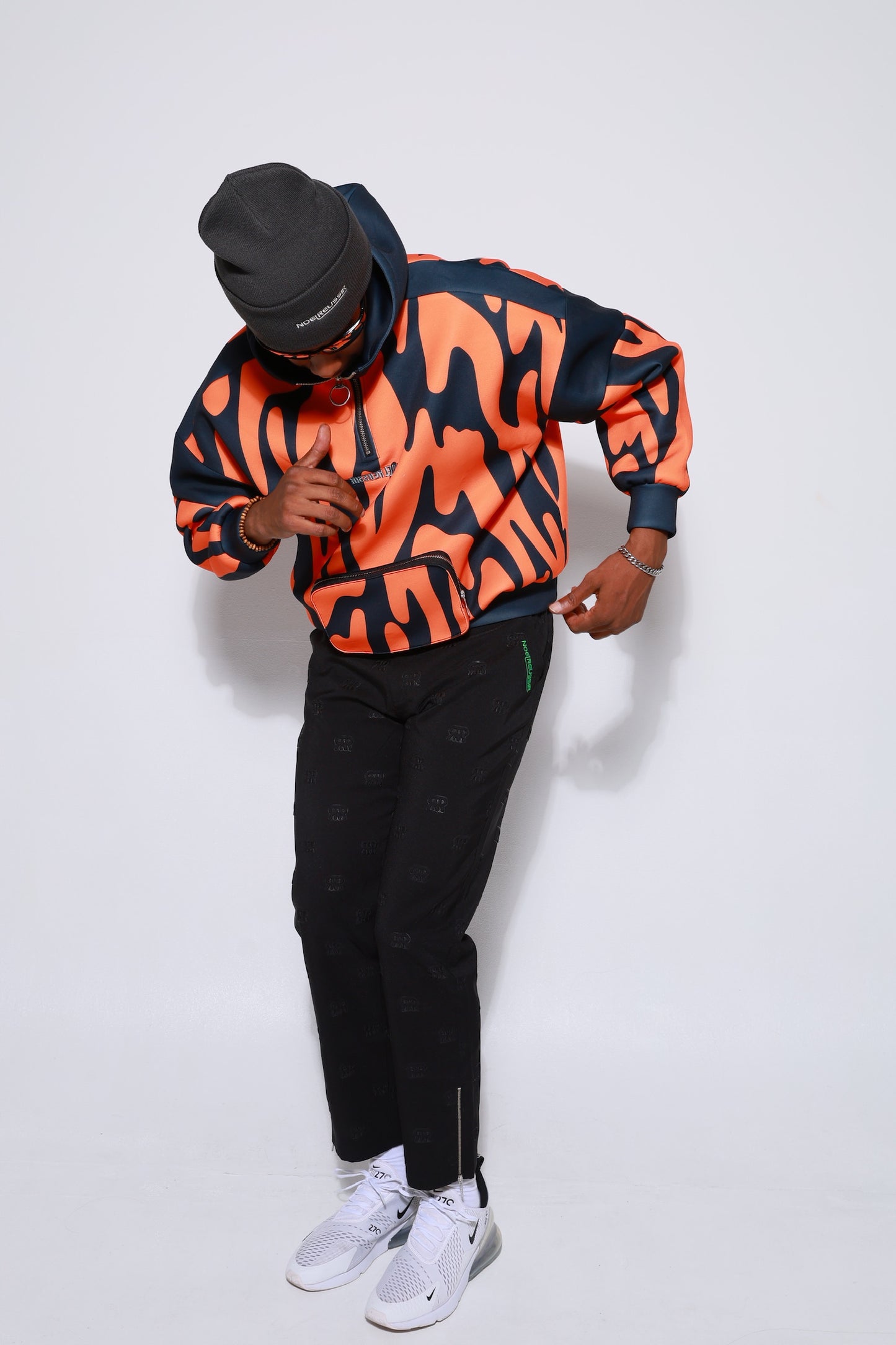 “High Coverage Half-Zip Crazy Pattern Hoodie”