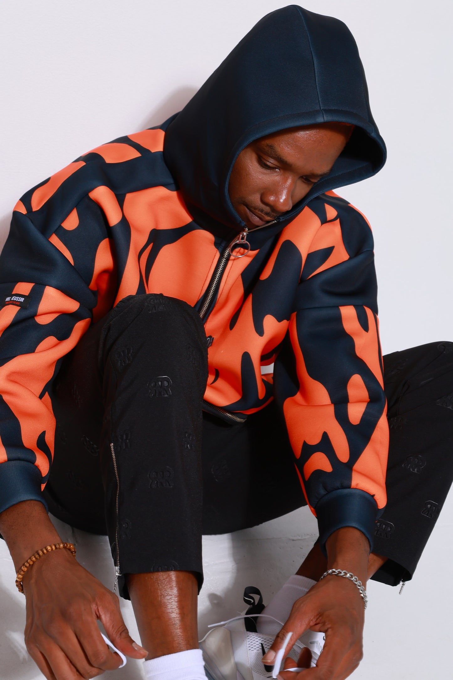 “High Coverage Half-Zip Crazy Pattern Hoodie”