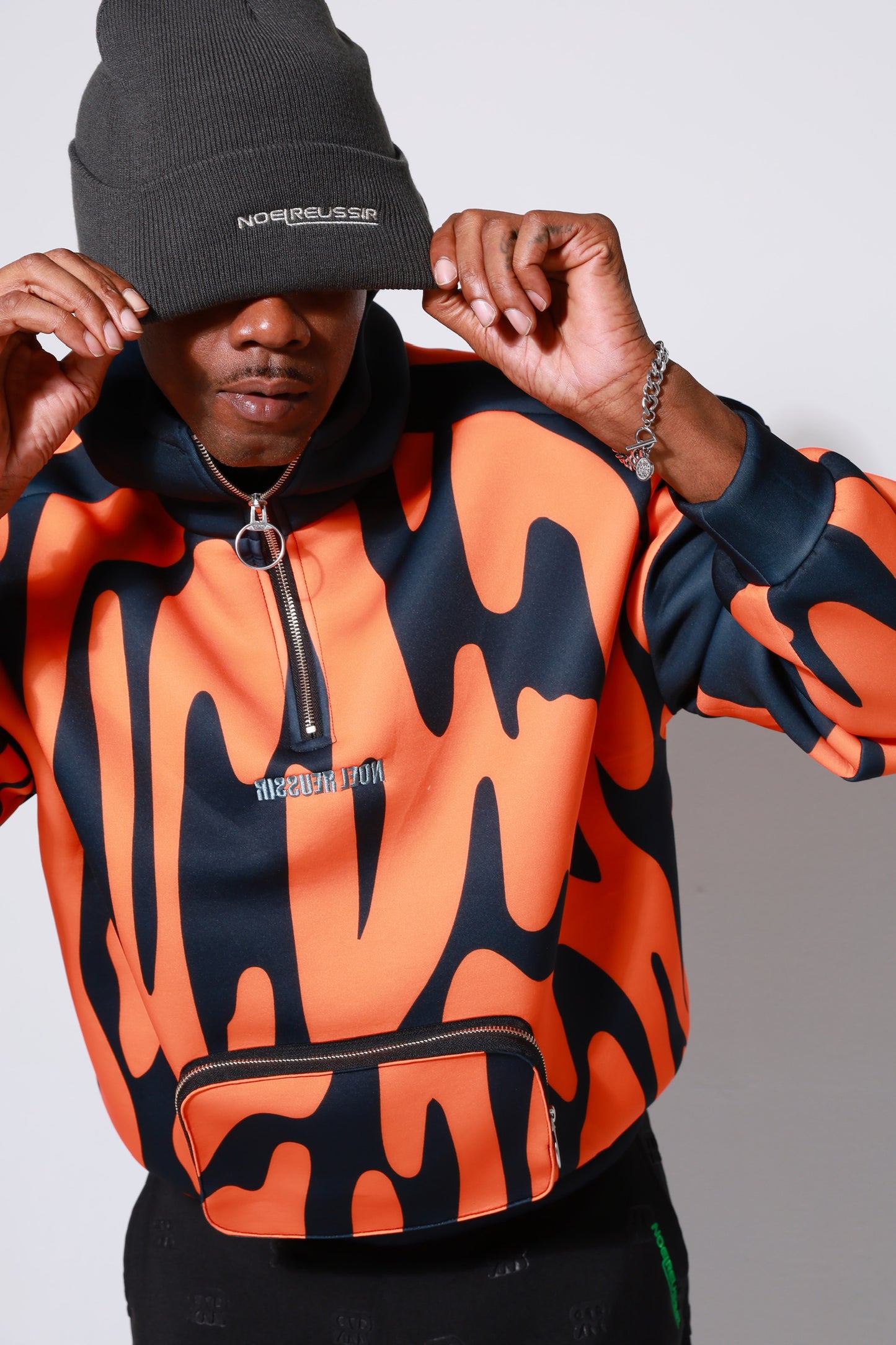 “High Coverage Half-Zip Crazy Pattern Hoodie”