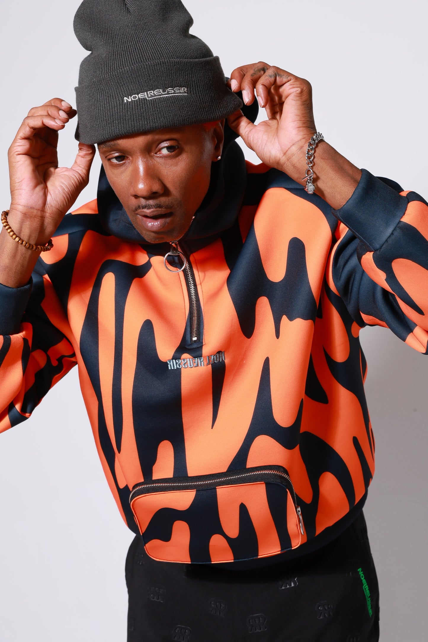 “High Coverage Half-Zip Crazy Pattern Hoodie”