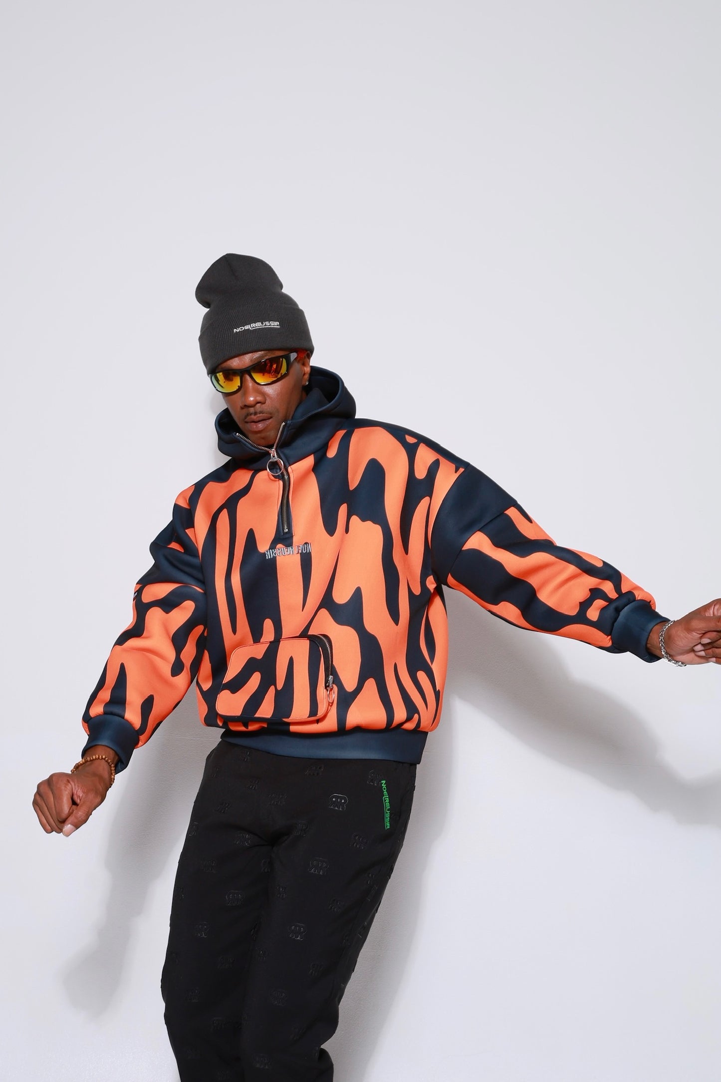“High Coverage Half-Zip Crazy Pattern Hoodie”
