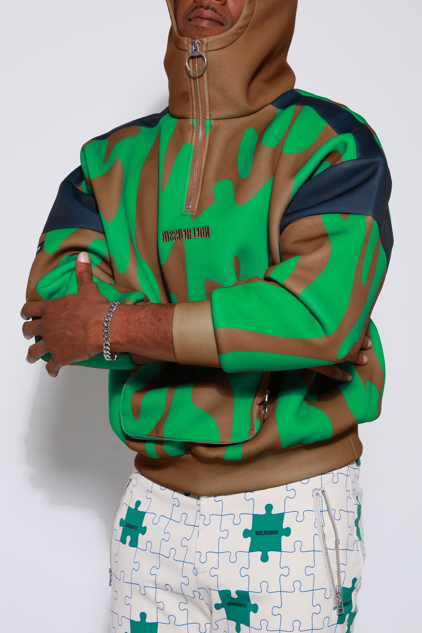 “High Coverage Half-Zip Crazy Pattern Hoodie”