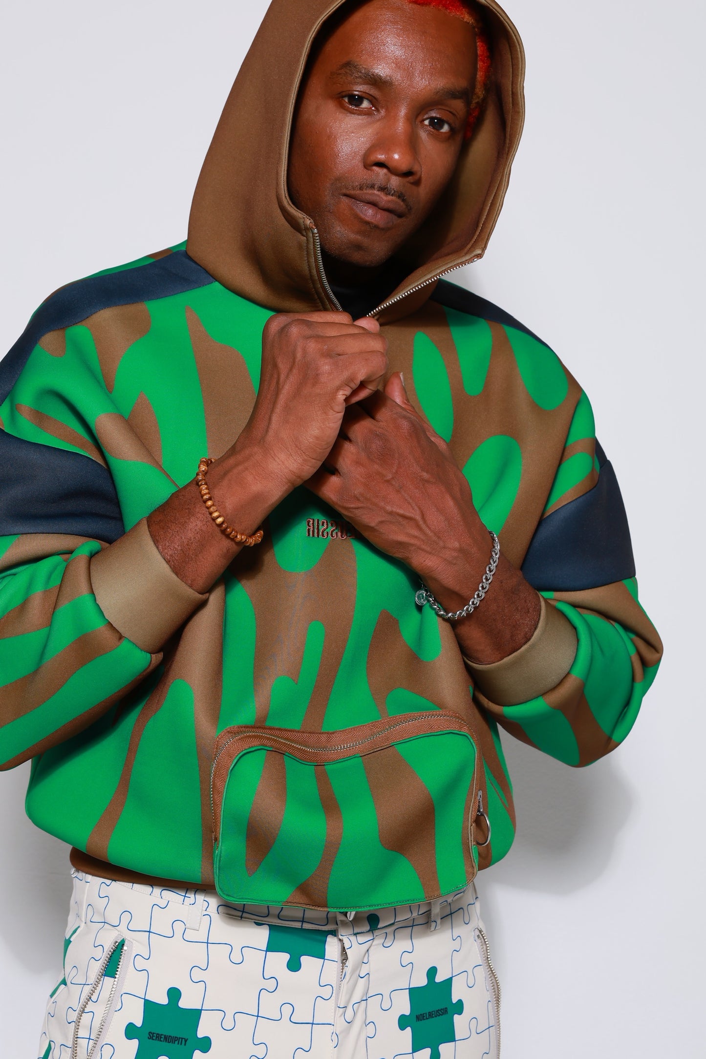 “High Coverage Half-Zip Crazy Pattern Hoodie”