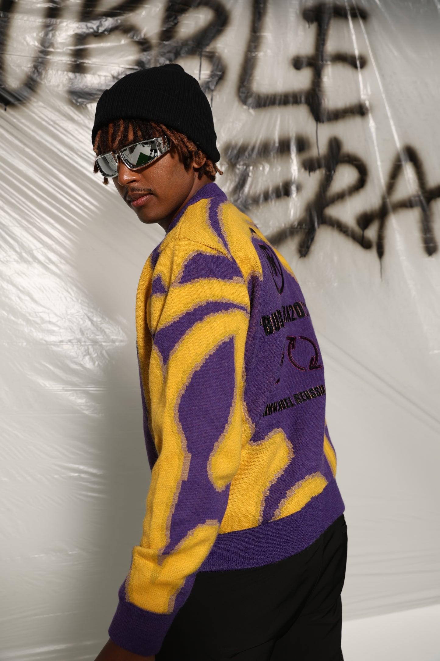 Thermography Mock Neck Knit(YELLOW×PURPLE)