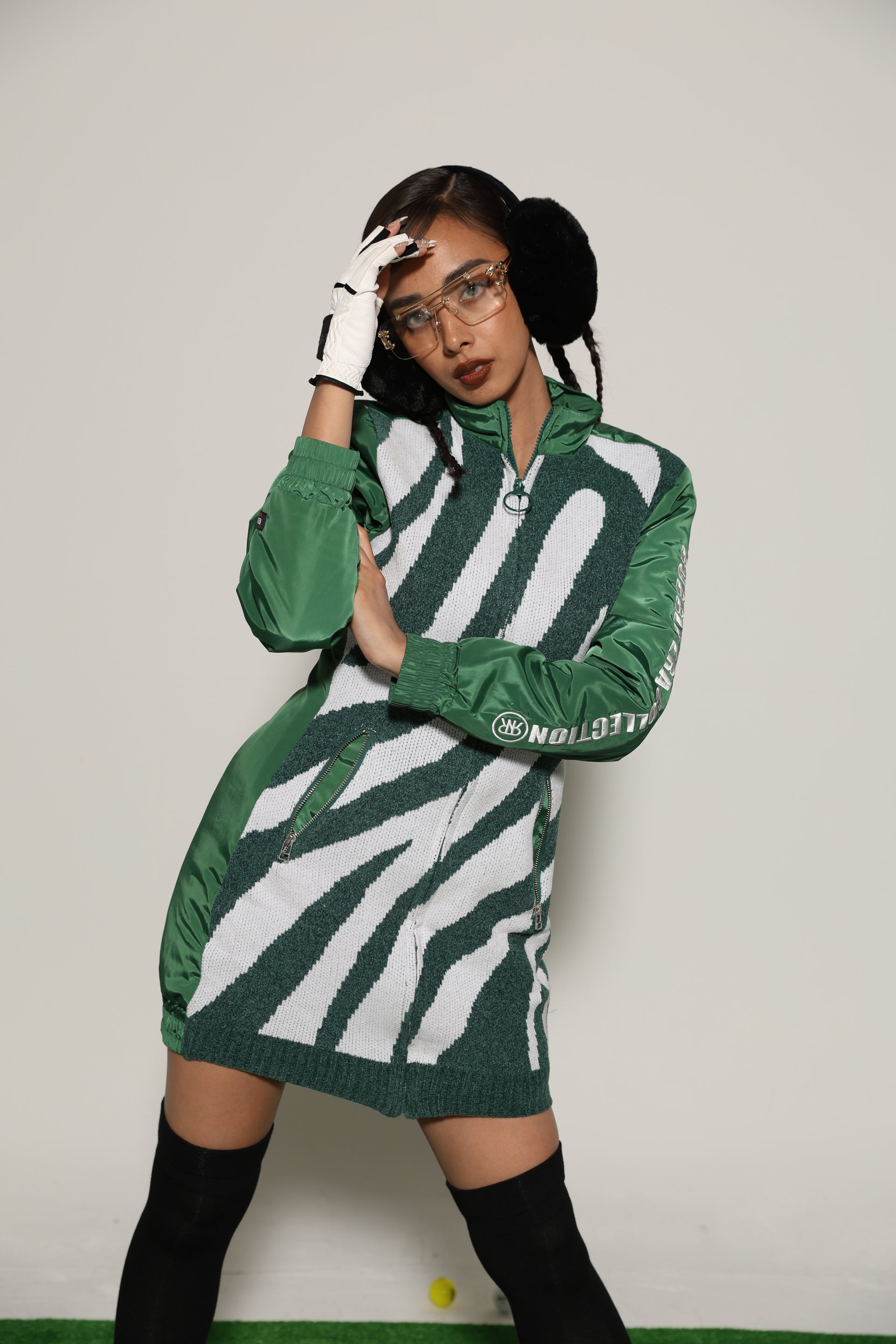 Zip Up Quilting One Piece(GREEN)