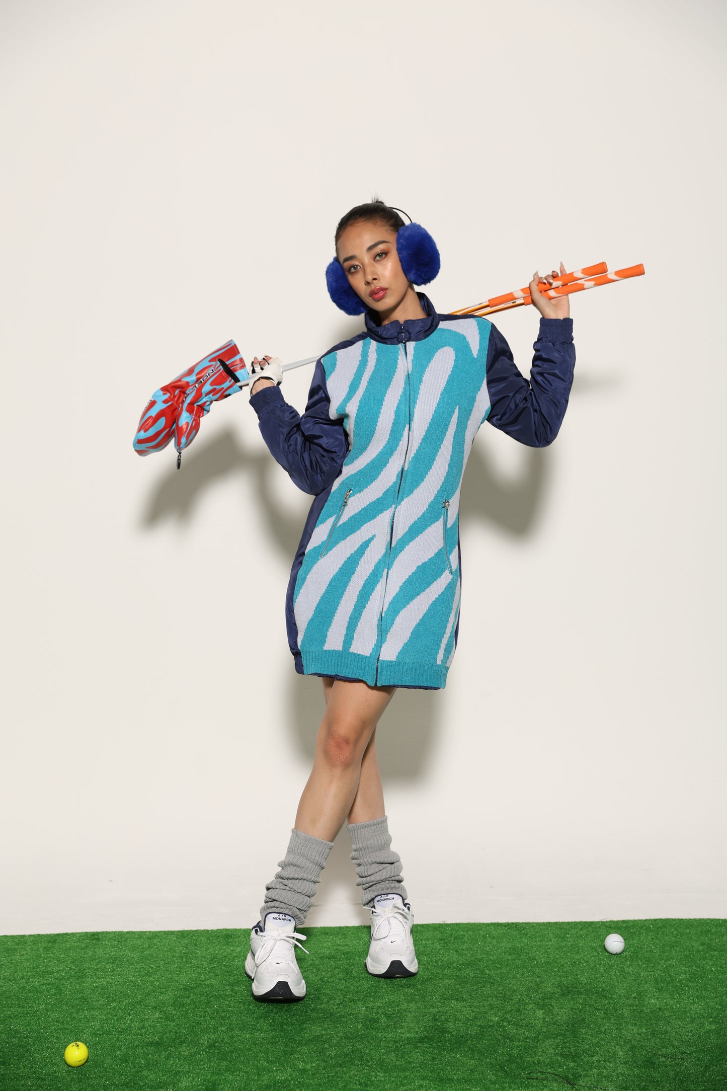 Zip Up Quilting One Piece(BLUE)