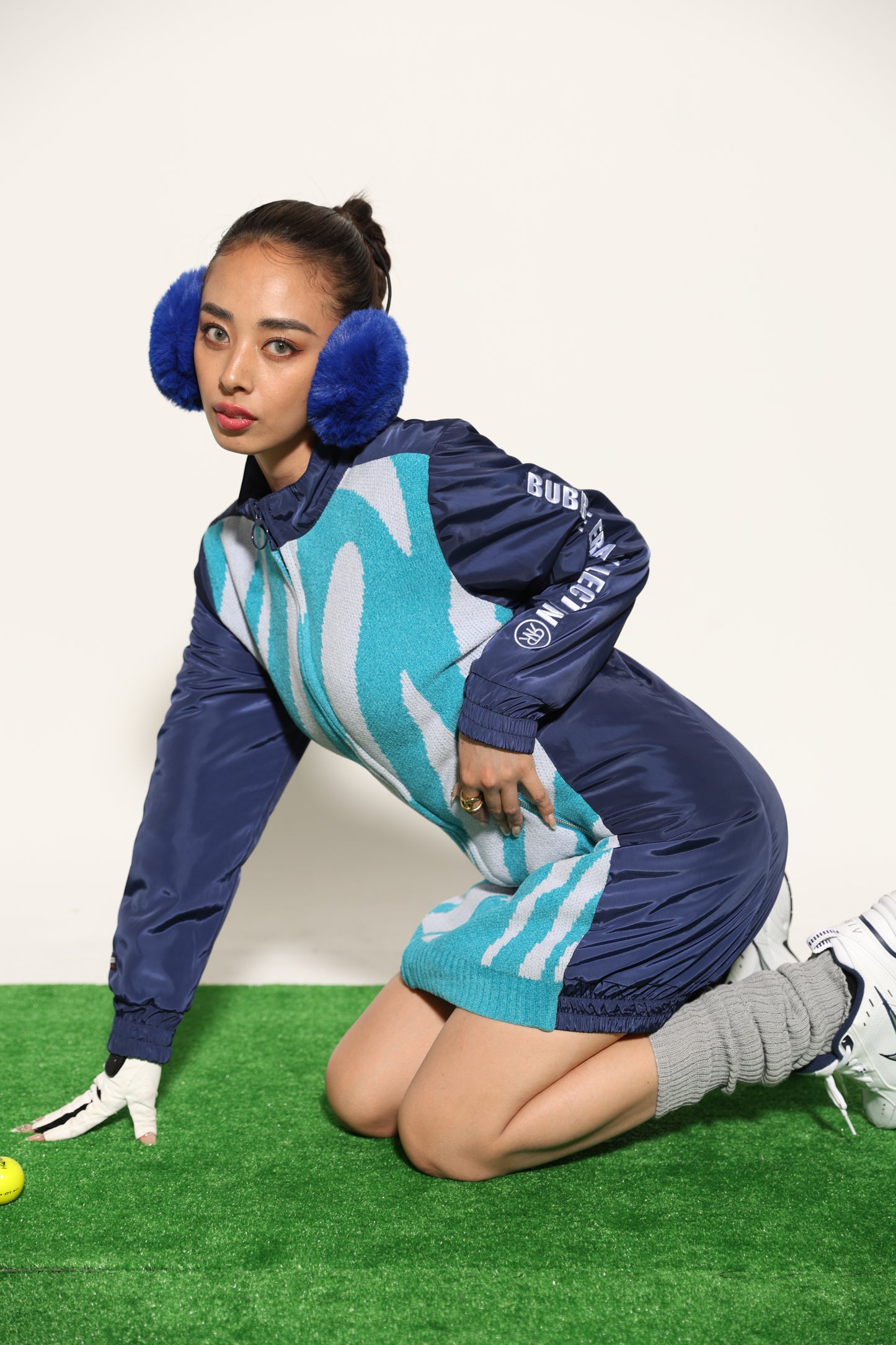 Zip Up Quilting One Piece(BLUE)
