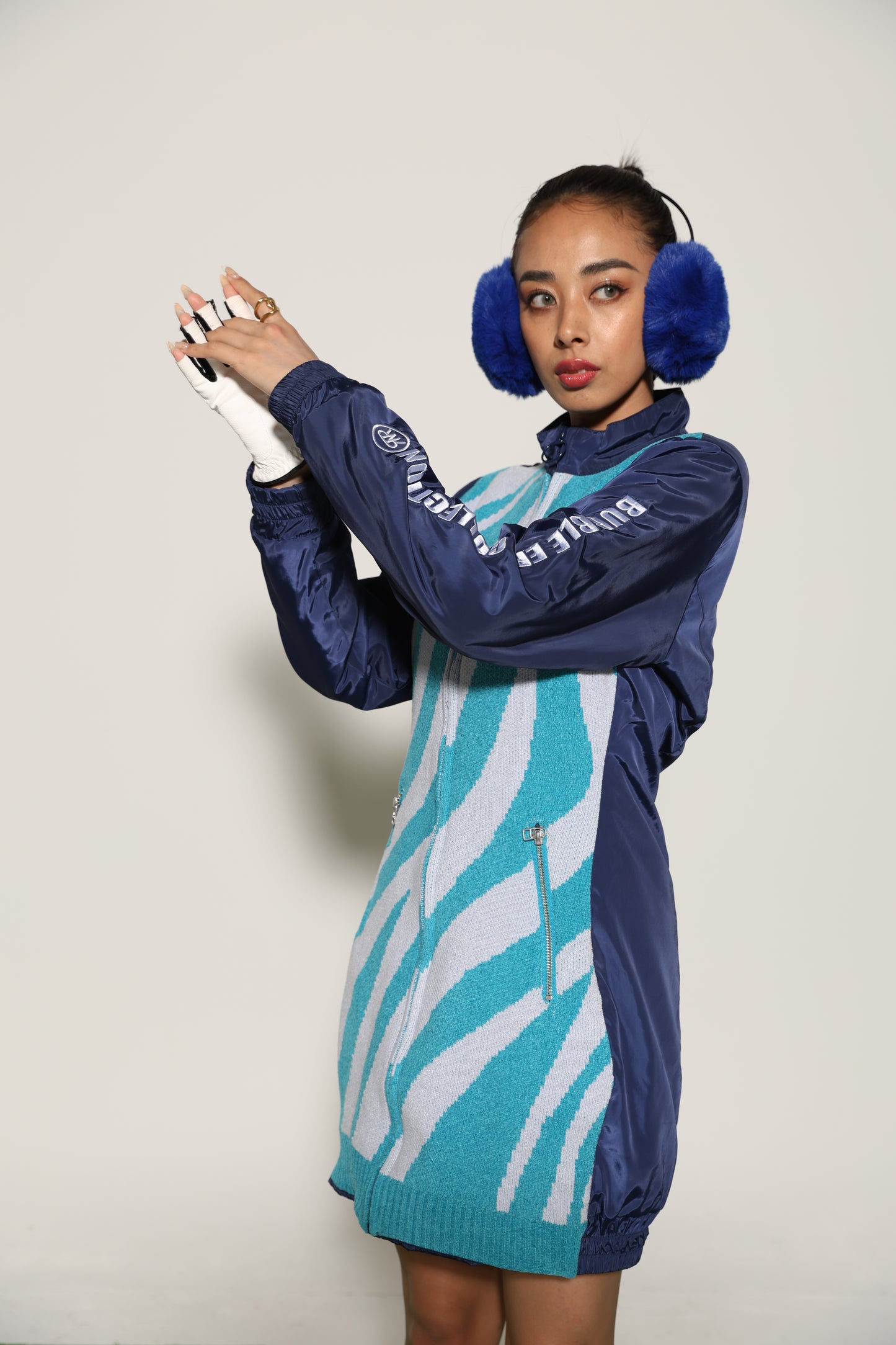 Zip Up Quilting One Piece(BLUE)