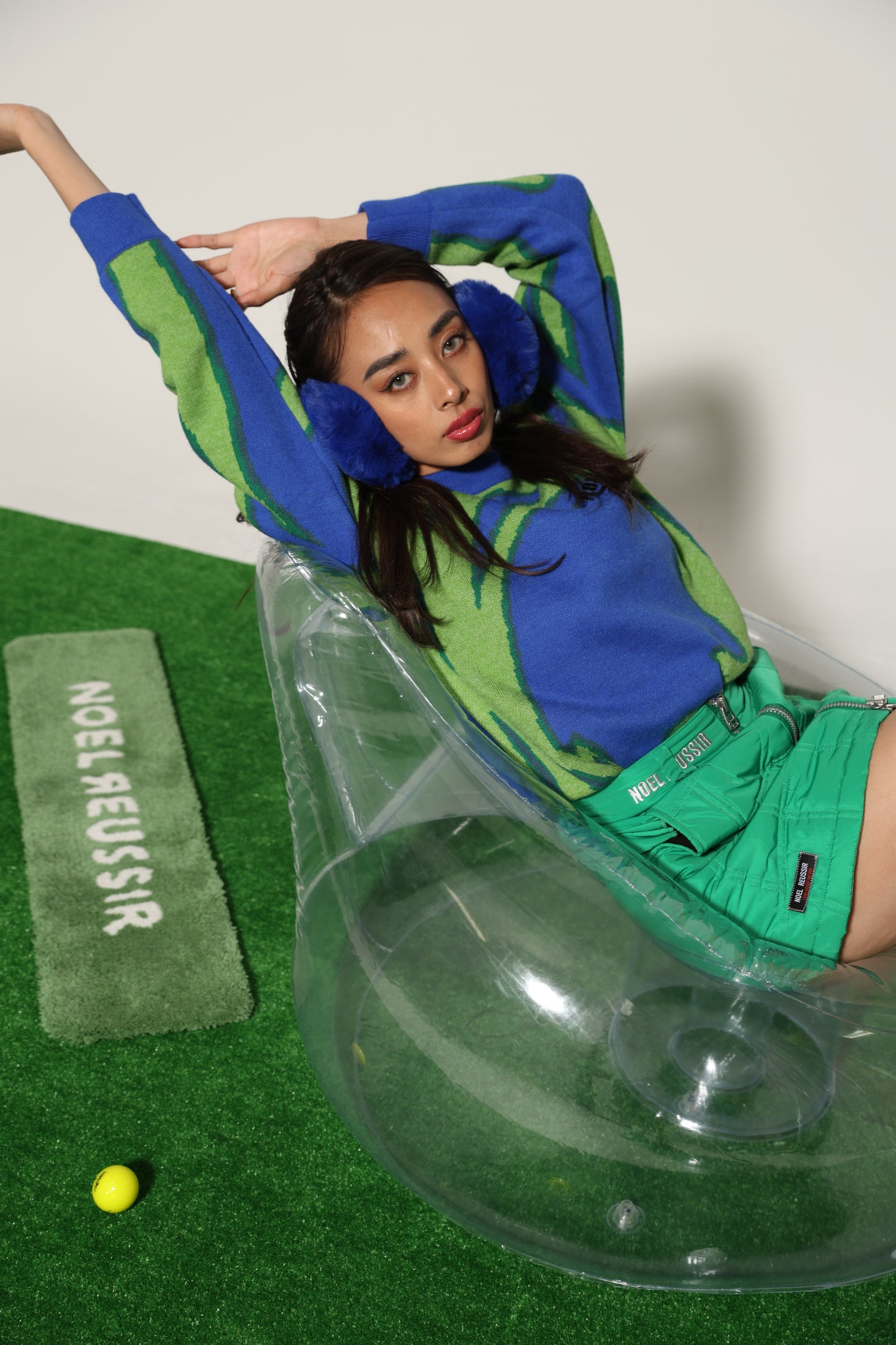 Thermography Mock Neck Knit(GREEN×BLUE)