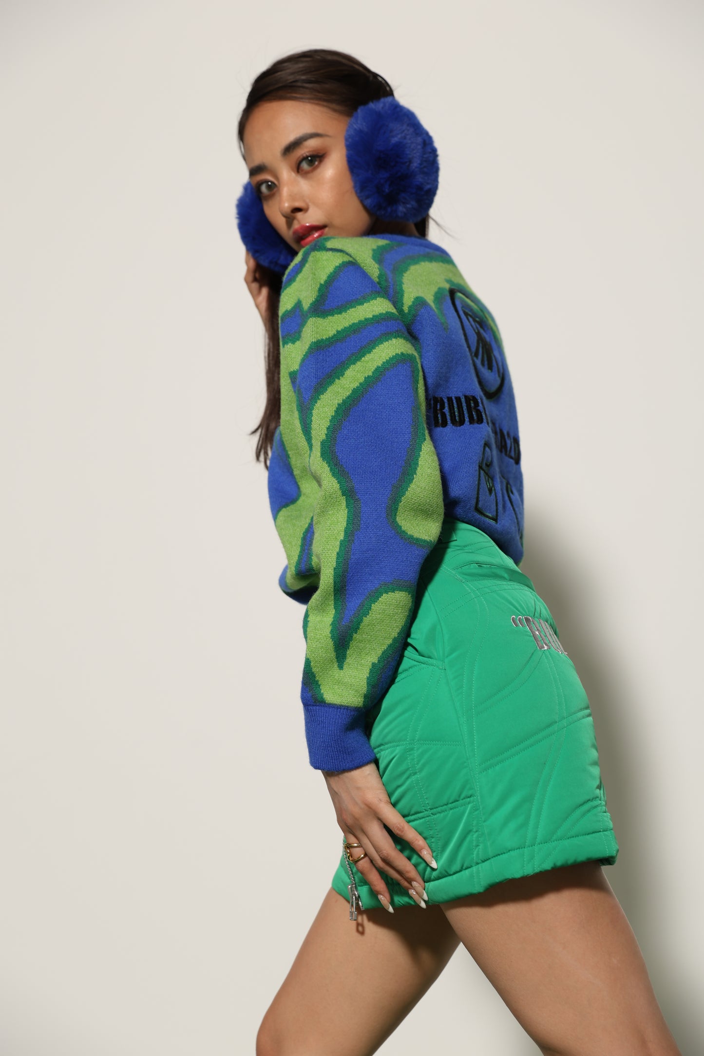 Thermography Mock Neck Knit(GREEN×BLUE)