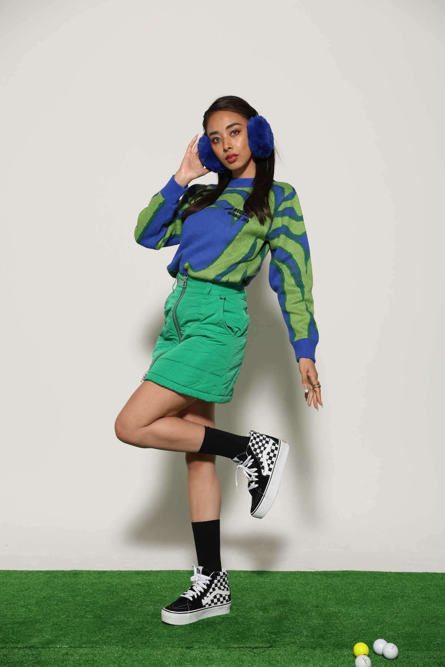 Thermography Mock Neck Knit(GREEN×BLUE)