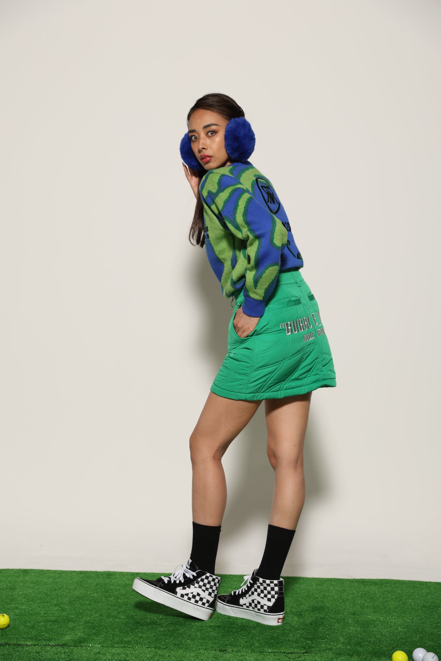 Thermography Mock Neck Knit(GREEN×BLUE)