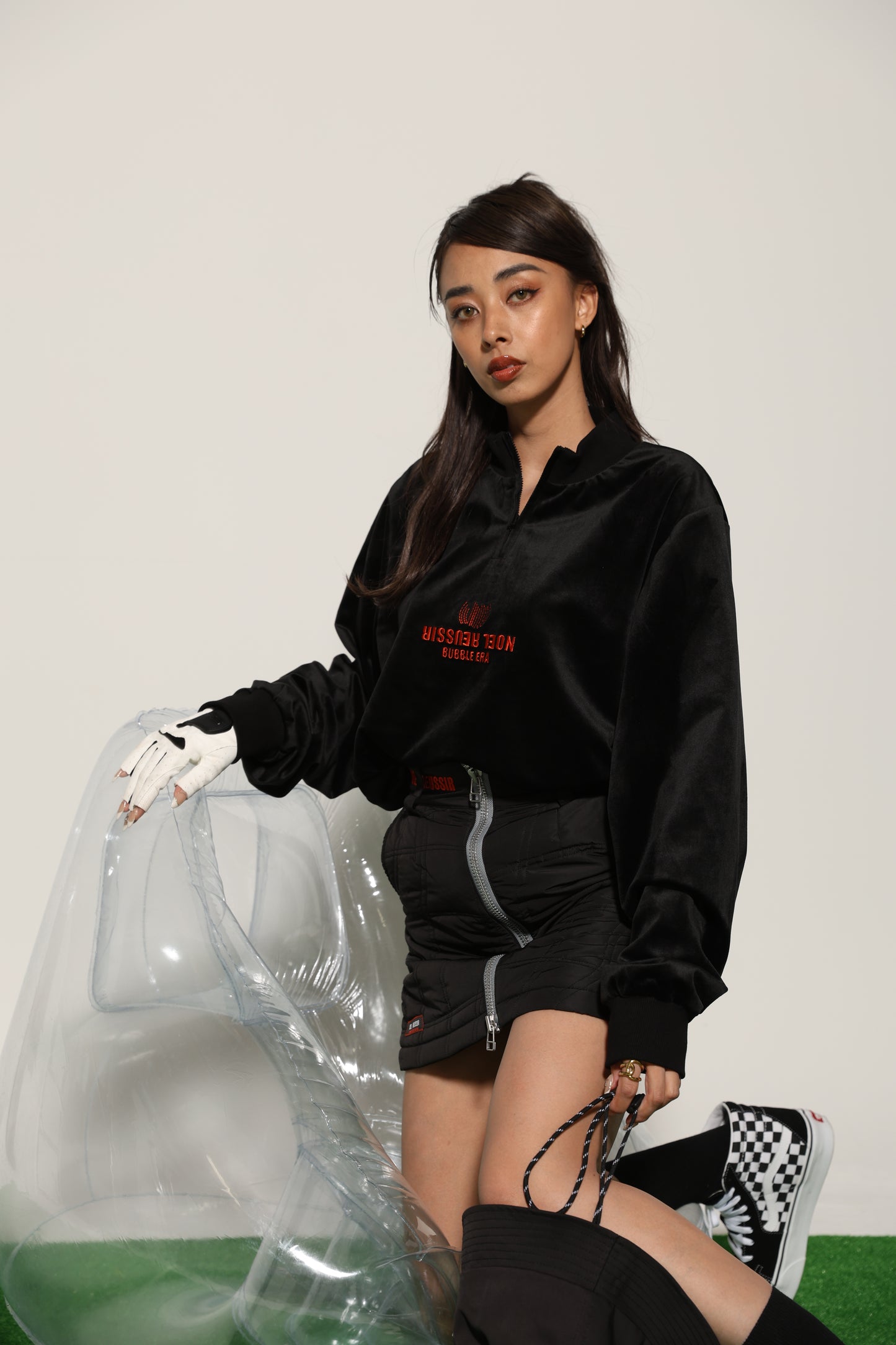 Velour Half Zip Mock Neck(BLACK)