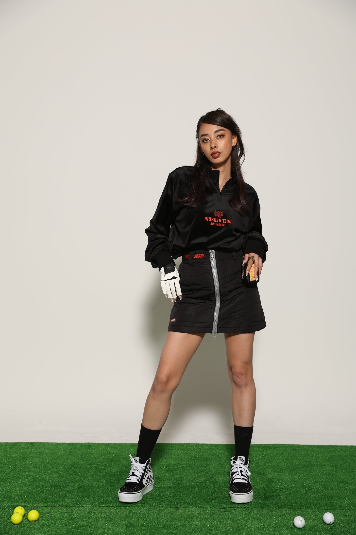 Velour Half Zip Mock Neck(BLACK)