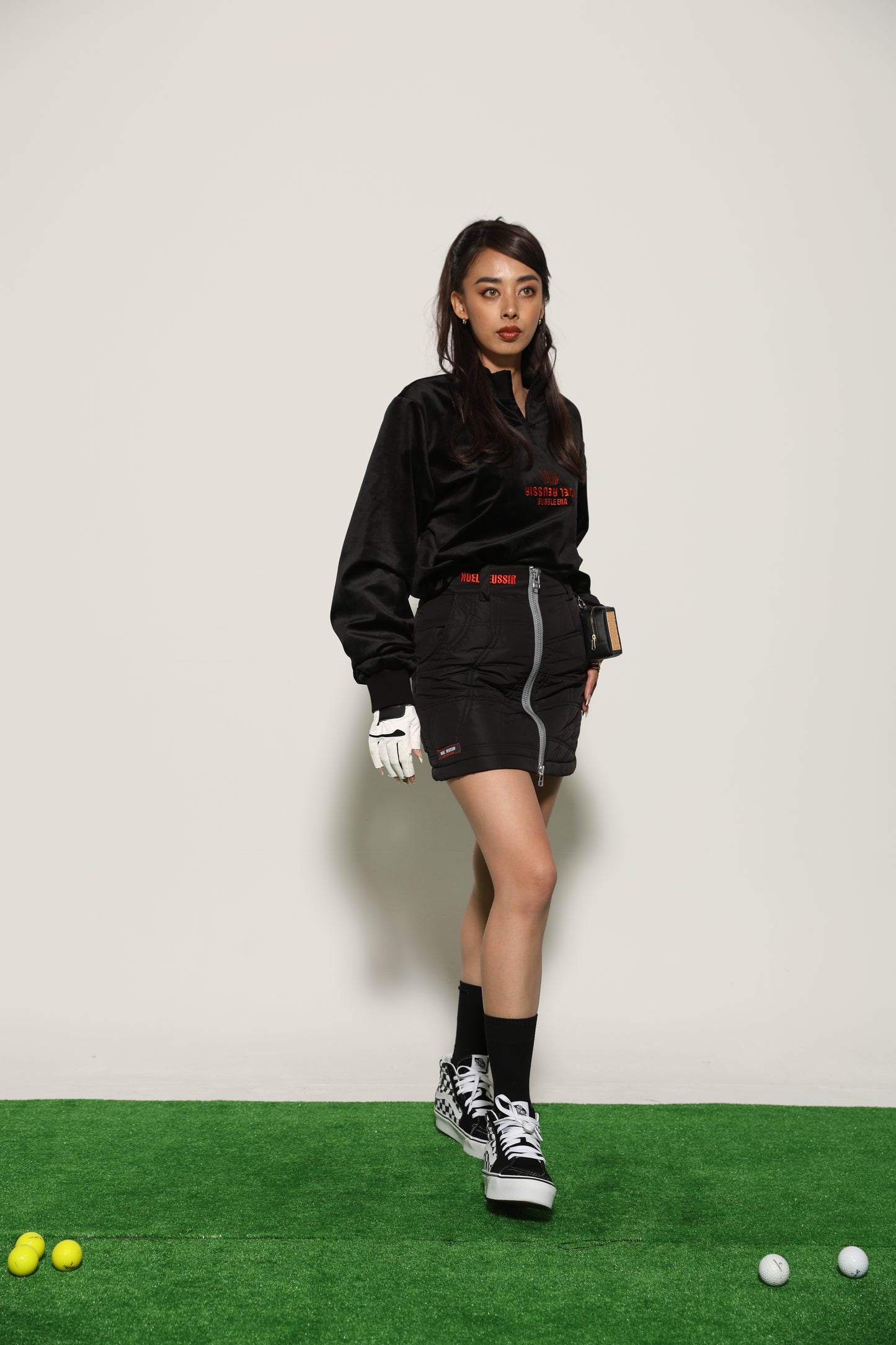 Velour Half Zip Mock Neck(BLACK)