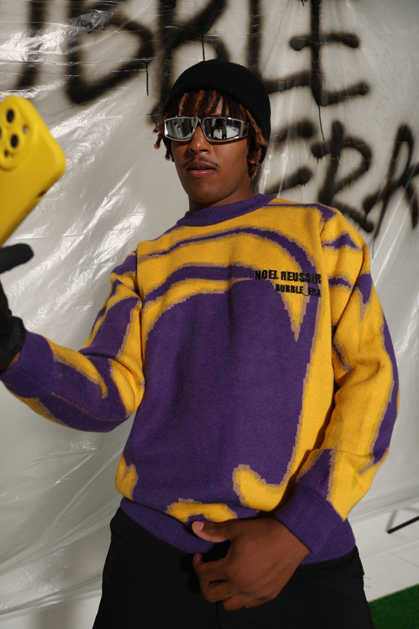 Thermography Mock Neck Knit(YELLOW×PURPLE)