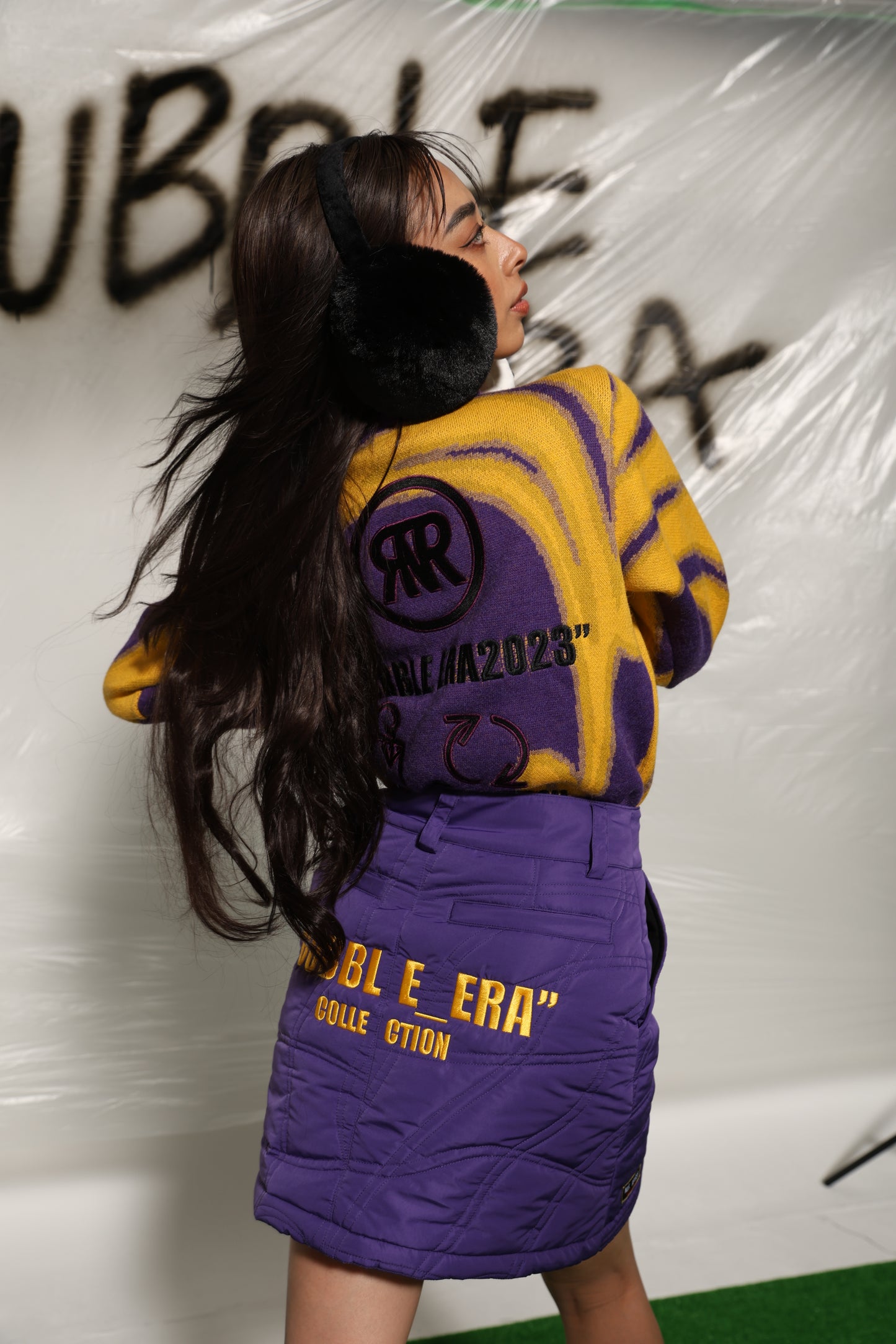 Thermography Mock Neck Knit(YELLOW×PURPLE)
