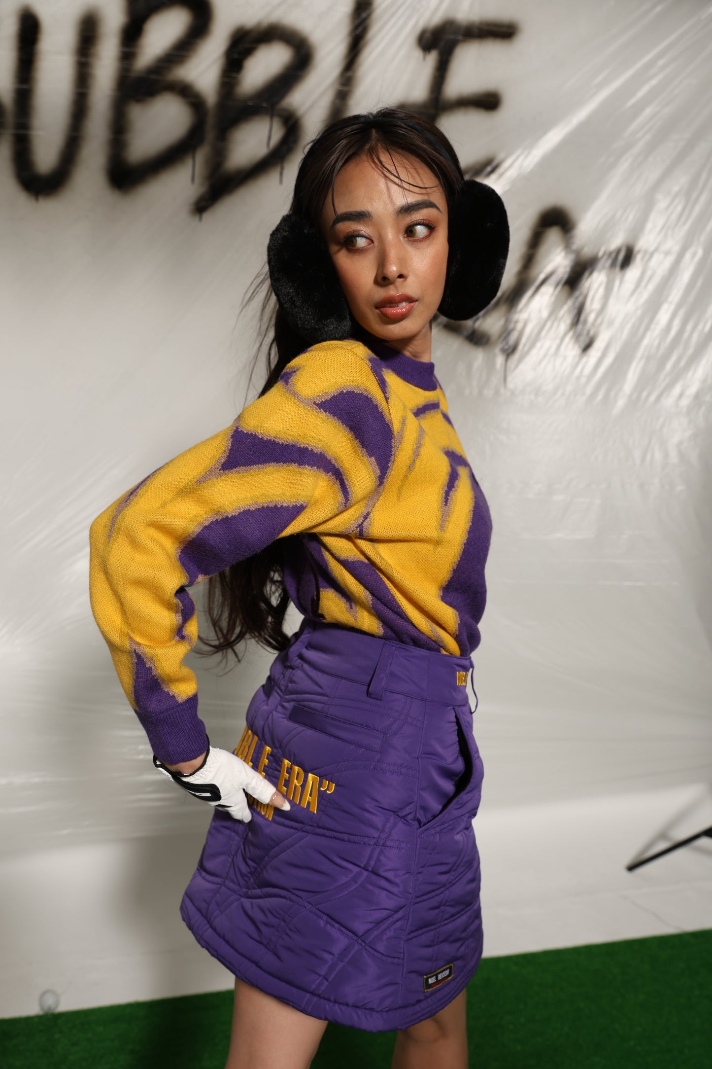 Thermography Mock Neck Knit(YELLOW×PURPLE)