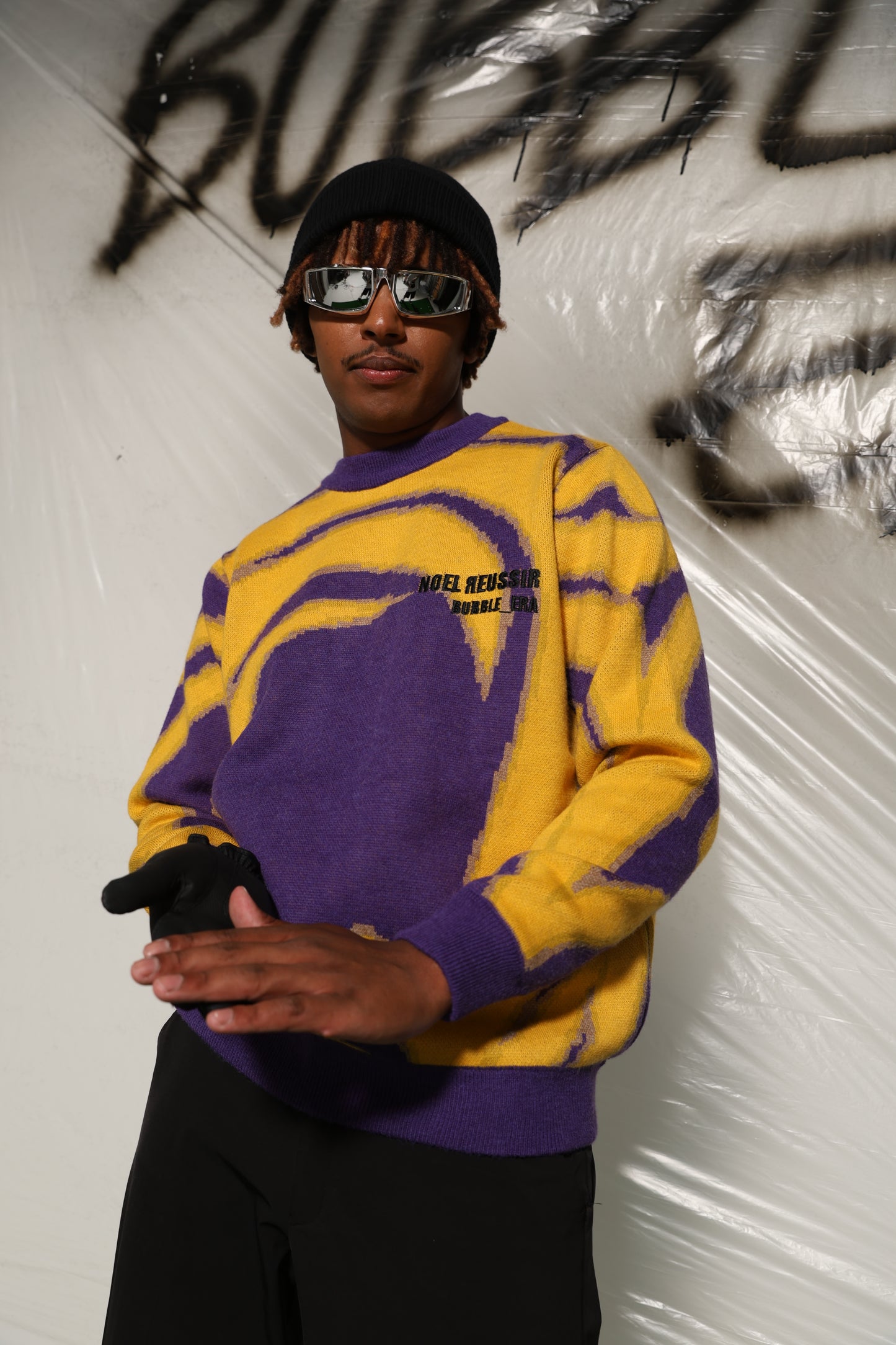 Thermography Mock Neck Knit(YELLOW×PURPLE)