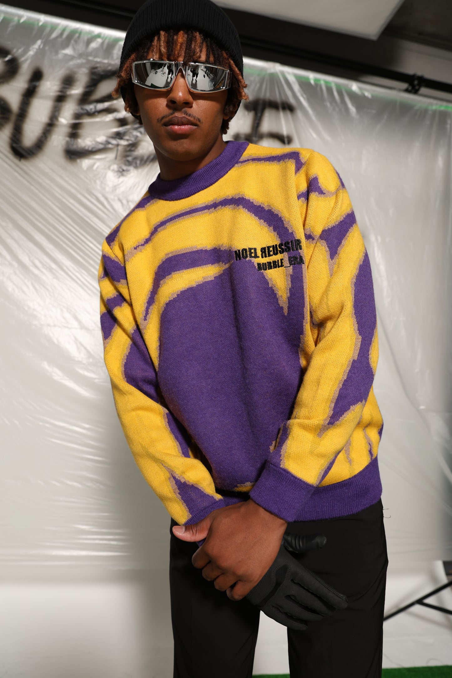 Thermography Mock Neck Knit(YELLOW×PURPLE)