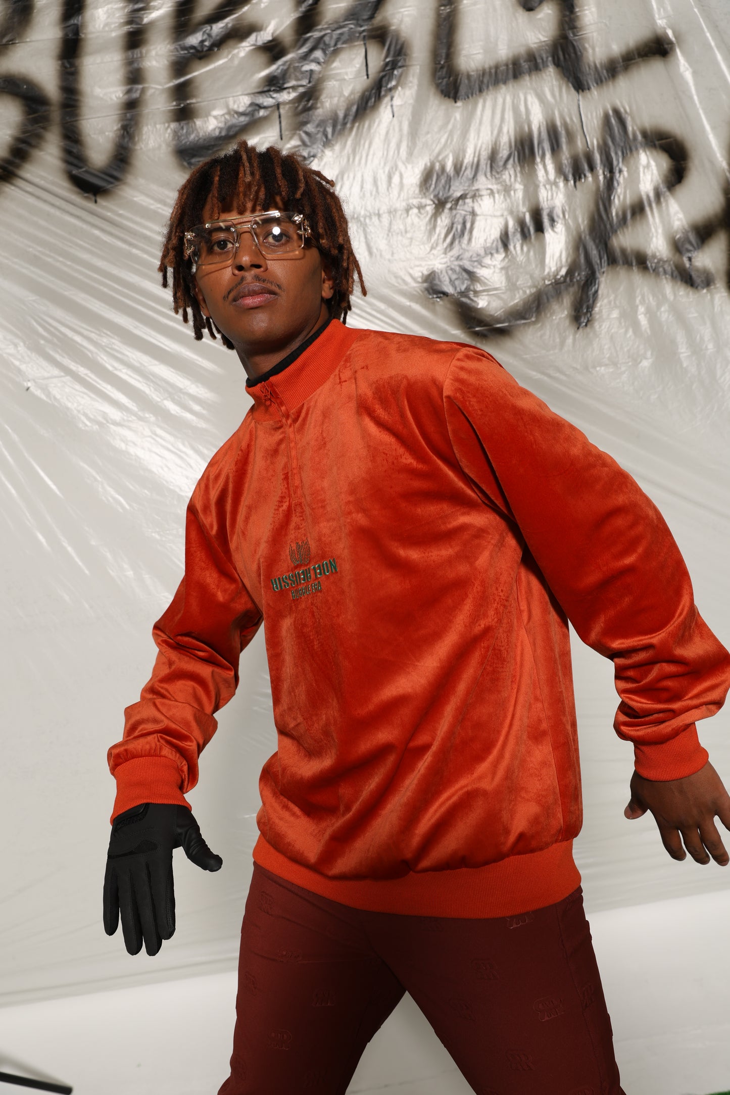 Velour Half Zip Mock Neck(ORANGE)